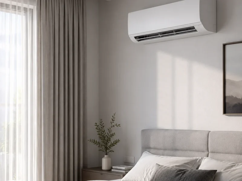 Split de aire acondicionado instalado en el dormitorio de una vivienda
